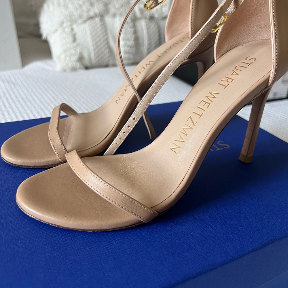 Stuart Weitzman Tan Heeled Sandals with Ankle Strap